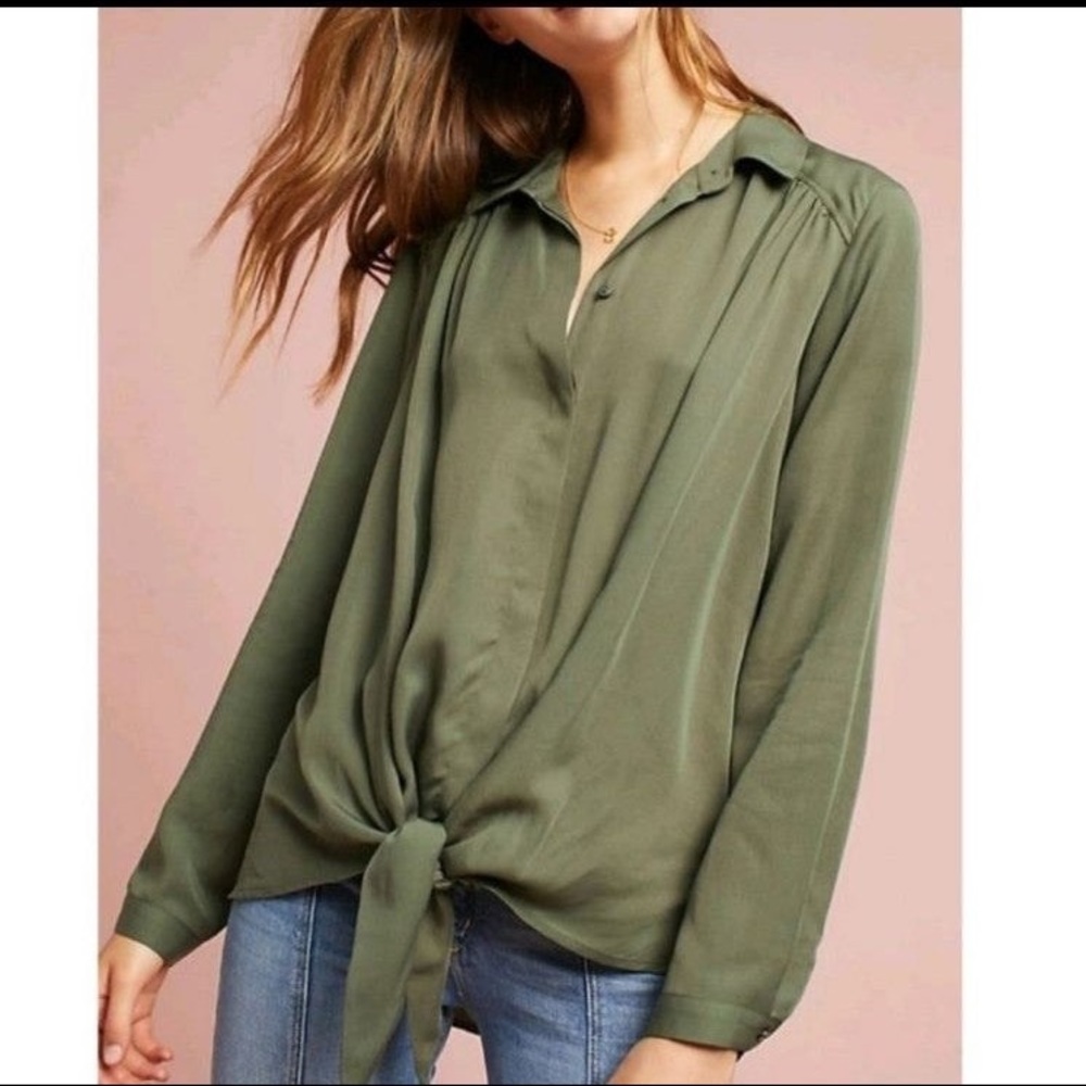 Anthropologie | Maeve Green Tuesday Shirt Tie Front | Perfect Condition 🎊HP 🎊